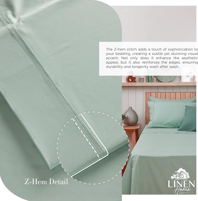 Linen Home 100% Cotton Percale Sheets Twin Size, Pastel Turk, Deep Pocket - Image 3