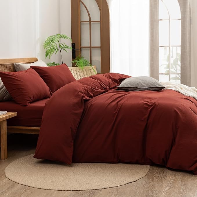 BESTOUCH Duvet Cover Set 100% Washed Cotton Linen Feel Super Soft Comfortable - Image 3