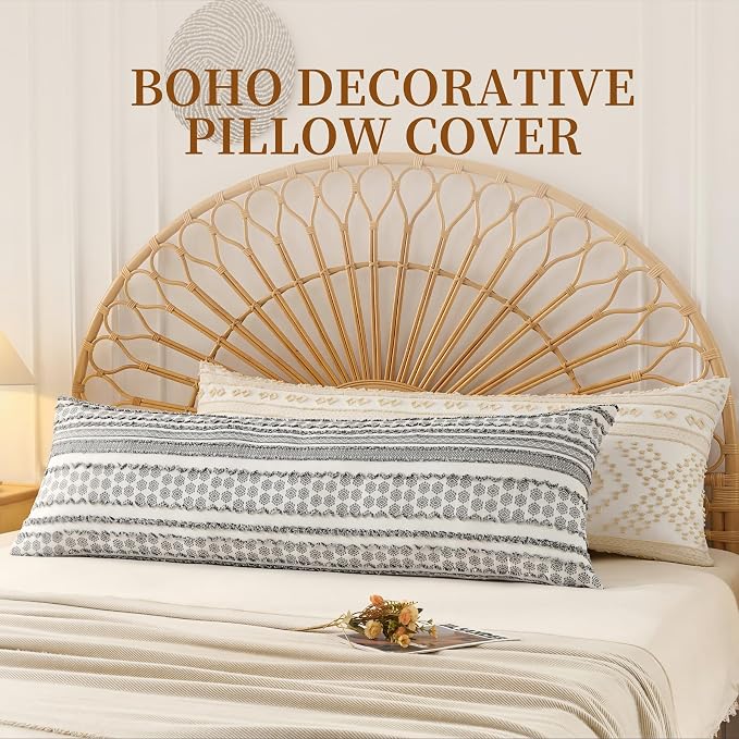 DOWNSTORIA Body Pillow Cover, Boho Cutwork Decorative Body Pillowcase, Ultra - Image 5