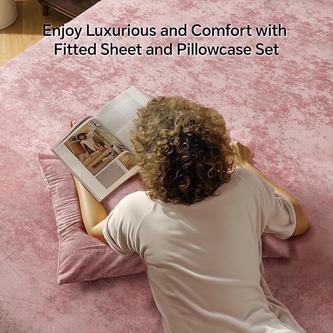 BEDELITE Velvet Fitted Sheet and Pillowcase Set, Luxury Soft Fuzzy Bottom Sheet - Image 2