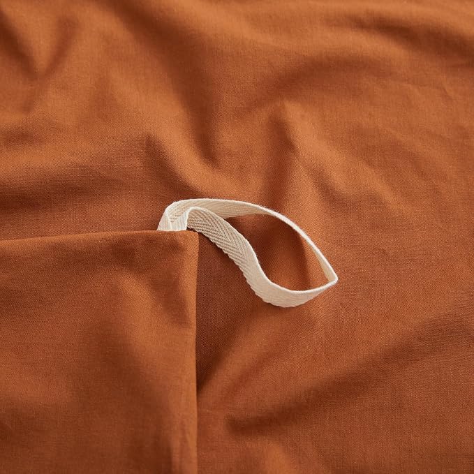 LOVQUE Burnt Orange Cotton Duvet Cover Twin Size, Linen Like Natural Bedding Set - Image 5