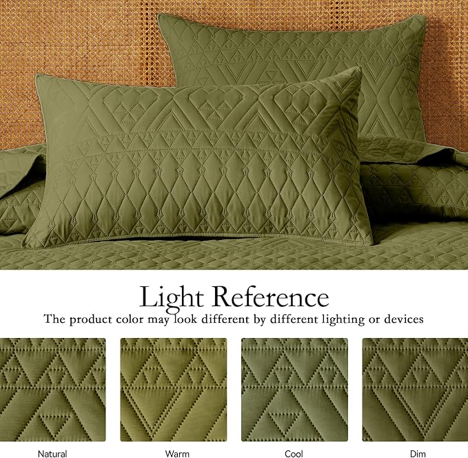 akkialla Twin Size Quilt Bedding Set, Olive Green Lightweight Microfiber Soft - Image 4