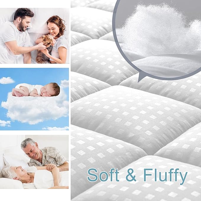 HYLEORY Full XL Mattress Pad Quilted Fitted Mattress Protector Cooling Pillow - Image 3
