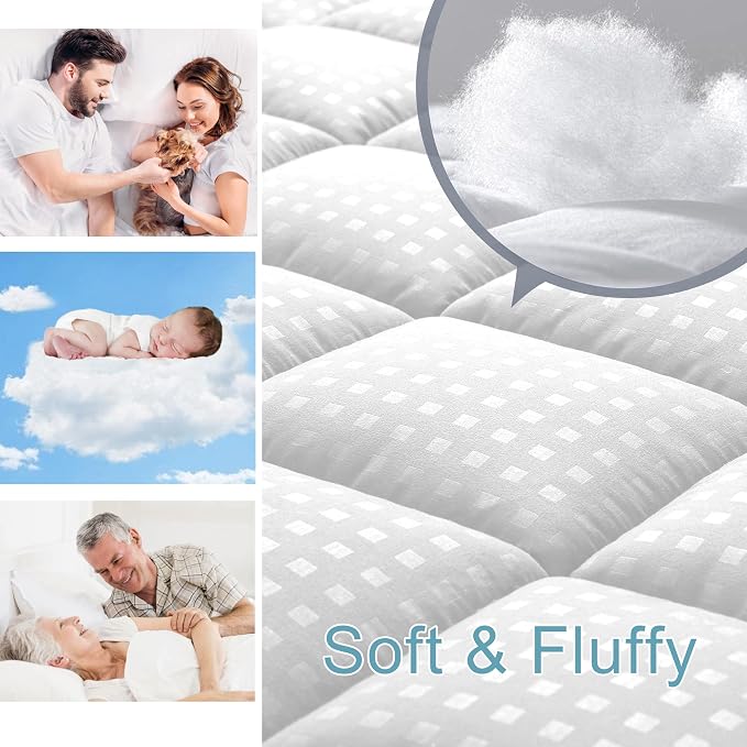 HYLEORY King Mattress Pad Quilted Fitted Mattress Protector Cooling Pillow Top - Image 3
