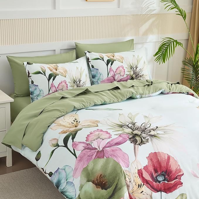 Yogeneg King Size Comforter Set 7 Piece Bed in a Bag, Elegant Floral Botanical - Image 2