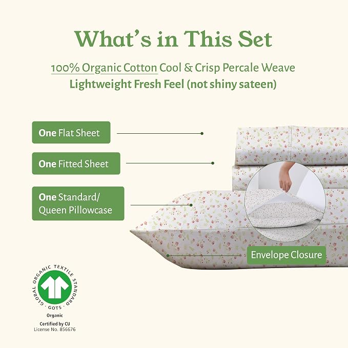 California Design Den Twin XL Floral Bed Sheet, 100% Organic Cotton Percale - Image 5