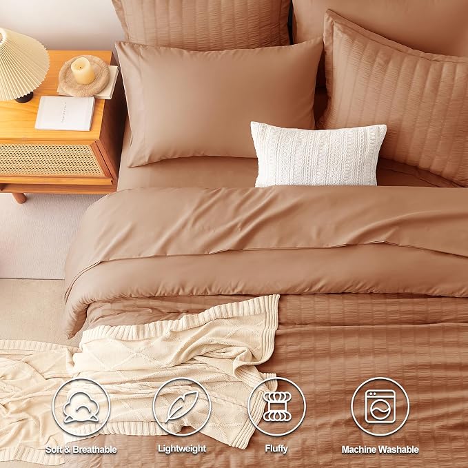 CozyLux King Size Comforter Set Pumpkin Seersucker 7 Pieces Bed in a Bag King - Image 2