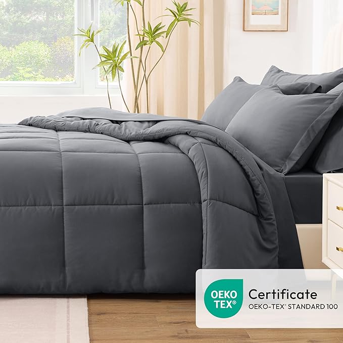 Love's cabin Twin Comforter Set Soot Grey, 5 Pieces Twin Bed in a Bag, All - Image 5