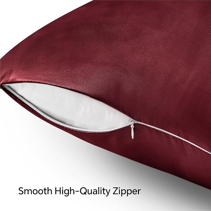 BEDELITE Satin Pillowcase with Zipper, Burgundy King Size Pillow Cases Set of 2 - Image 5