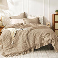 JOLLYVOGUE Full Size Comforter, 3 Pieces Khaki Seersucker Lightweight Full Size by JOLLYVOGUE