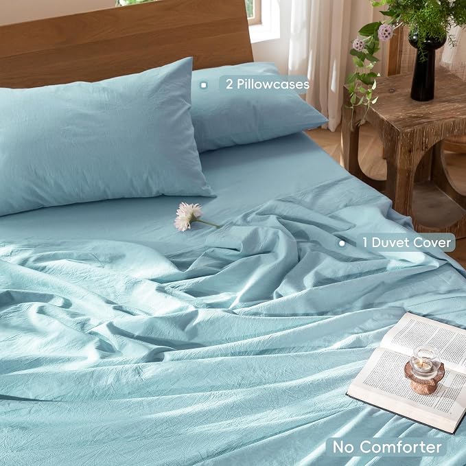 MooMee Bedding Duvet Cover Set 100% Washed Cotton Linen Like Textured - Image 2