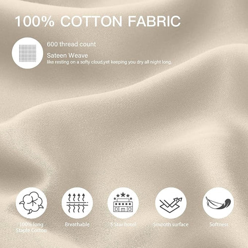 100% Cotton Standard Pillowcases Set of 2, Deep Dream 600 Thread Count Pillow - Image 2