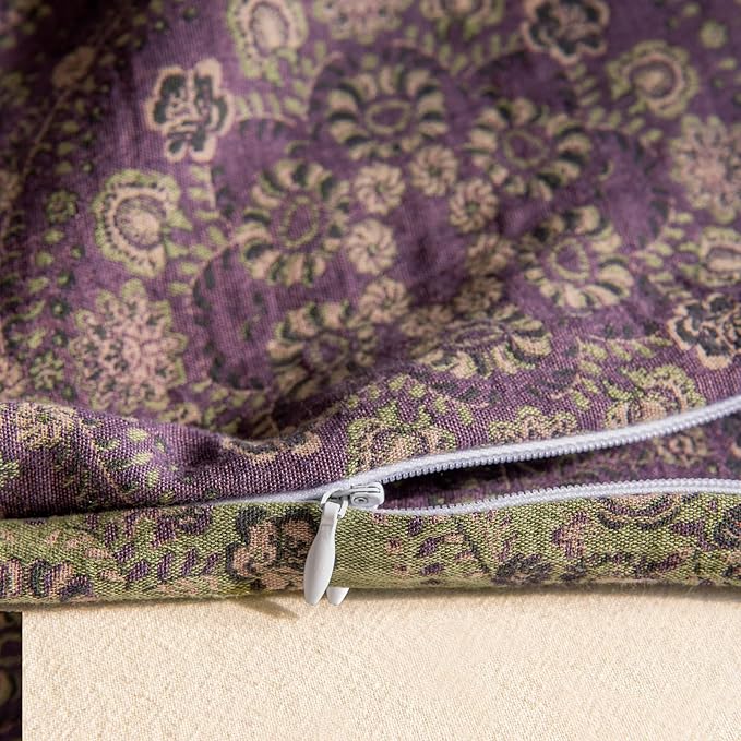 mixinni Purple Green Floral Duvet Cover King Size, Elegant Double-Layer Yarn - Image 6