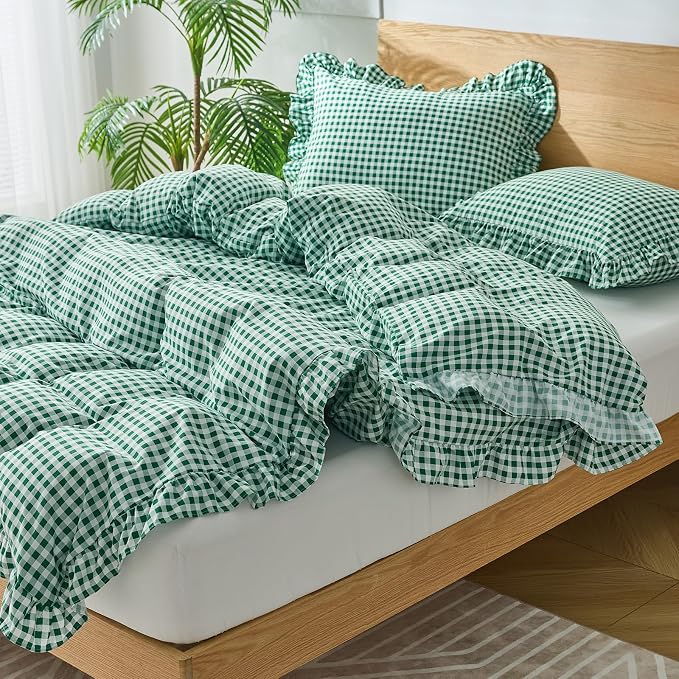 Gingham Duvet Cover Full Size, 3 Pieces Soft Breathable Microfiber Plaid - Image 4