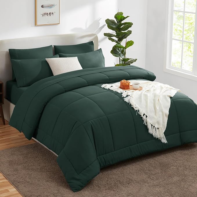 CozyLux King Size Comforter Set Forest Green, 7 Pieces Bed in a Bag, All Season - Image 8
