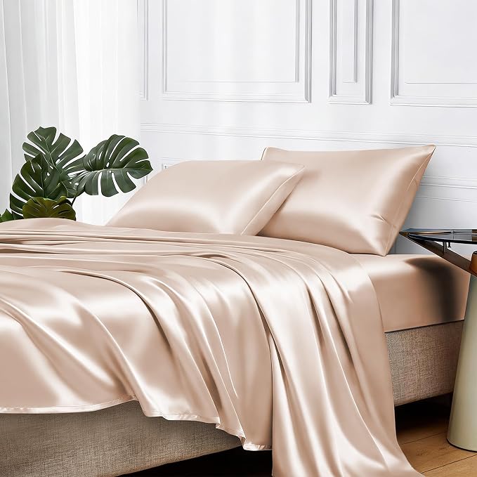 MR&HM Satin Bed Sheets, California King Size Sheets Set by MRHM