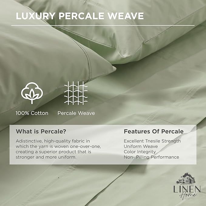 Linen Home 100% Cotton Percale 1 Flat Sheet, Full Size - Image 2