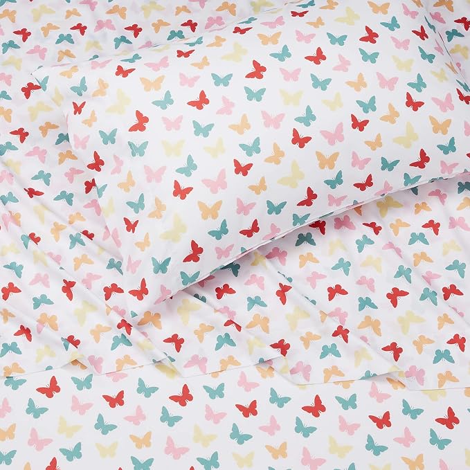 Amazon Basics Kid's Soft Easy-Wash Microfiber 3-Piece Sheet Set, Butterfly - Image 3