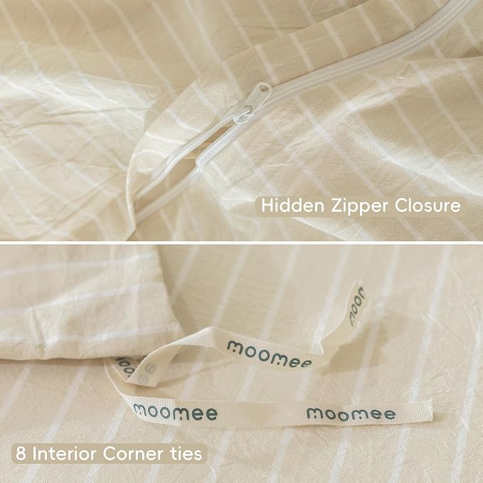 MooMee Striped Duvet Cover Set 100% Washed Cotton Linen Like Textured - Image 7