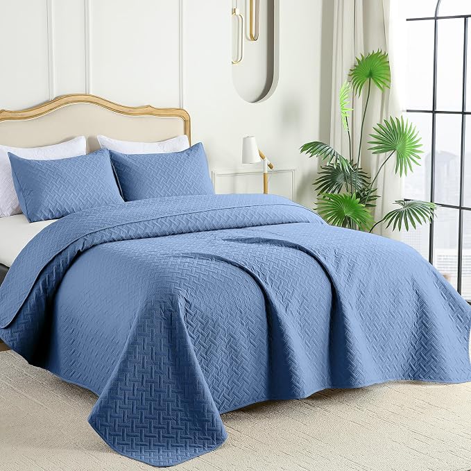 FLYMME Bluish Grey Twin Quilt Bedding Set Thin Lightweight Bedspreads, Soft - Image 2