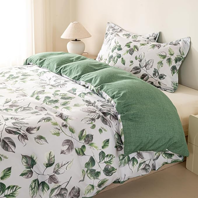 OAITE Duvet Cover Twin Size, Reversible Leaf White Duvet Cover Set - Image 2