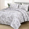 WONGS BEDDING Grey Quilt Set Twin Size, 2 Pieces Botanical Bedspreads Set by WONGSBEDDING