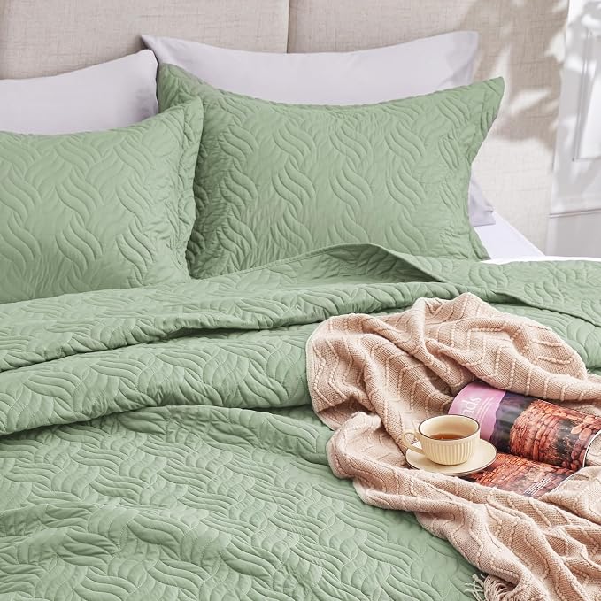 Love's cabin King Size Quilt Bedding Set Sage Bedspreads - Image 7