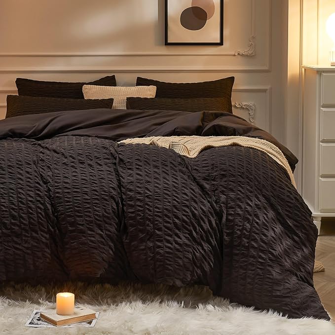 JELLYMONI Black Duvet Cover Queen Size, Soft Breathable Seersucker Duvet Cover by JELLYMONI