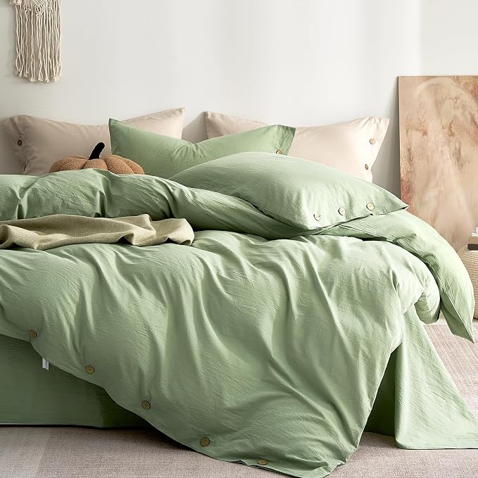 JELLYMONI 100% Washed Cotton Duvet Cover Twin – Soft, Breathable Linen-Look by JELLYMONI