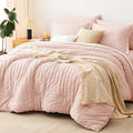 CozyLux King Size Comforter Set Blush Pink Seersucker 7 Pieces Bed in a Bag by CozyLux