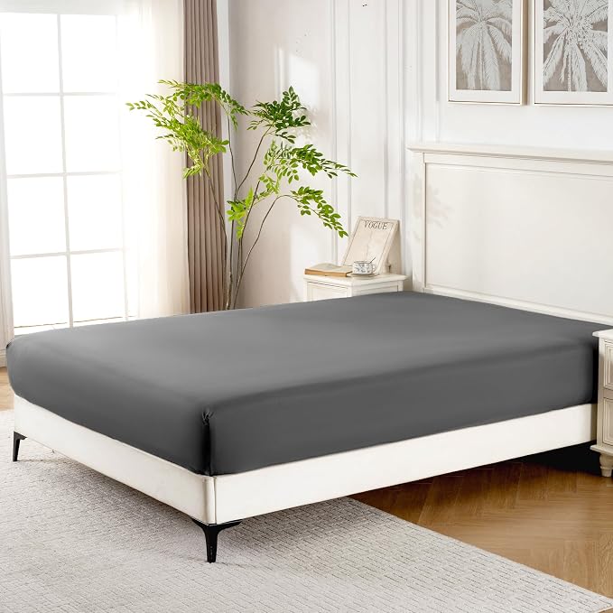 ROSE&RISY Dark Grey Twin Fitted Sheet, Soft and Breathable - Image 2