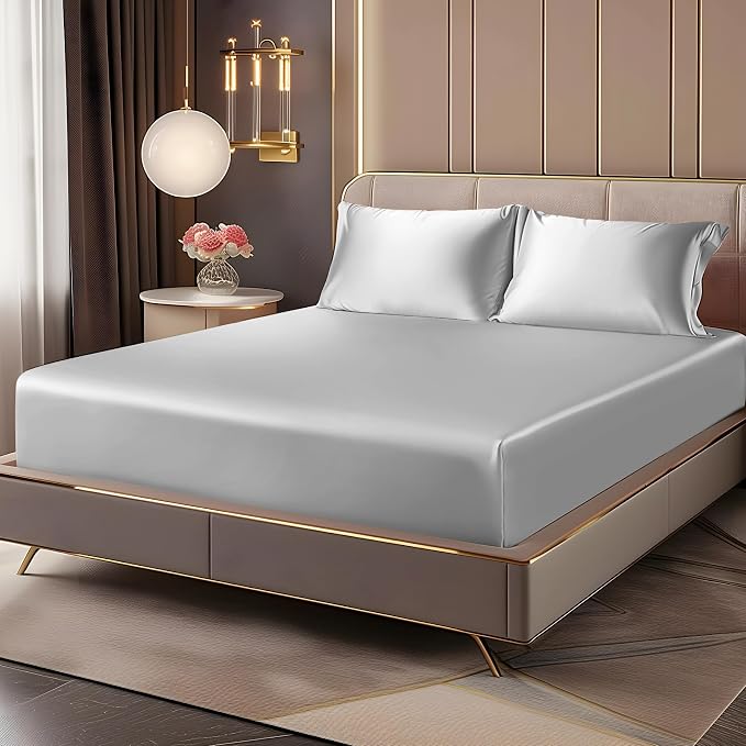 BEDELITE Satin Fitted Sheet and Pillowcases Set, Luxury Soft Similar to Silk by BEDELITE