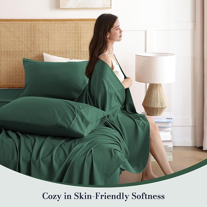 Full Sheet Set 4 Piece, Wrinkle Free, Oeko-Tex Certified Bedsheets，Olive Green - Image 2
