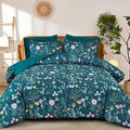 Yiran Teal Blue Comforter Set King Size, 7 Piece Floral Botanical Comforter by Yiran