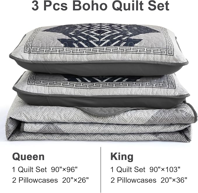 Dintszyayue King Quilt Set Boho, 3 Piece Navy Bedding Coverlet Set Aztec - Image 7