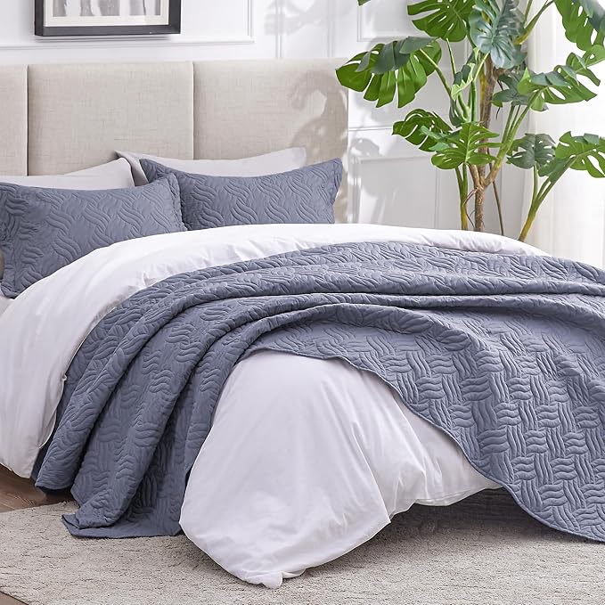 Love's cabin Quilts for Queen Bed Bluish Grey Bedspreads Bedding Set - Image 2