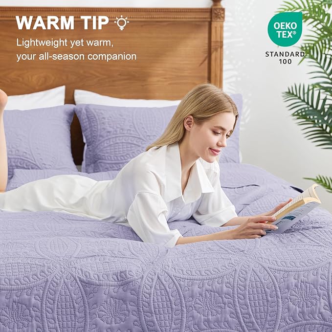 Love's cabin King Size Quilt Bedding Set Lavender Bedspreads - Image 4