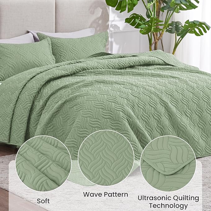 Love's cabin King Size Quilt Bedding Set Sage Bedspreads - Image 4