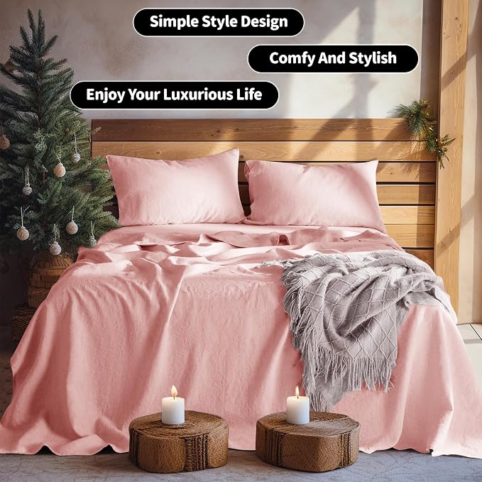 LBRO2M 100% Pure Linen Sheet Set Deep Pocket Up to 16" Bed Sheets Sets - Image 7