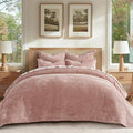 EVERGRACE Velvet Quilt Set King Size, Luxurious Soft Striped Channel Bedding Set by EverGrace