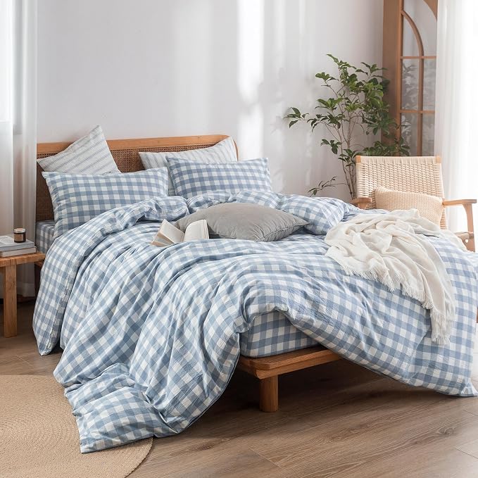 BESTOUCH Duvet Cover Set 100% Washed Cotton Linen Feel Super Soft Comfortable - Image 4