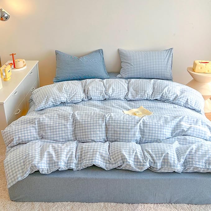 BOLINLIVING Gingham Duvet Cover Twin Size, Microfiber Bedding Set by BOLINLIVING
