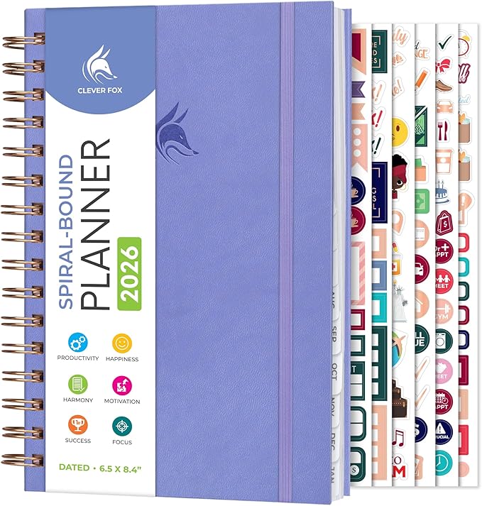 Clever Fox Dated Planner with Tabs 2026 – Weekly & Monthly Spiral Planner with by CleverFox