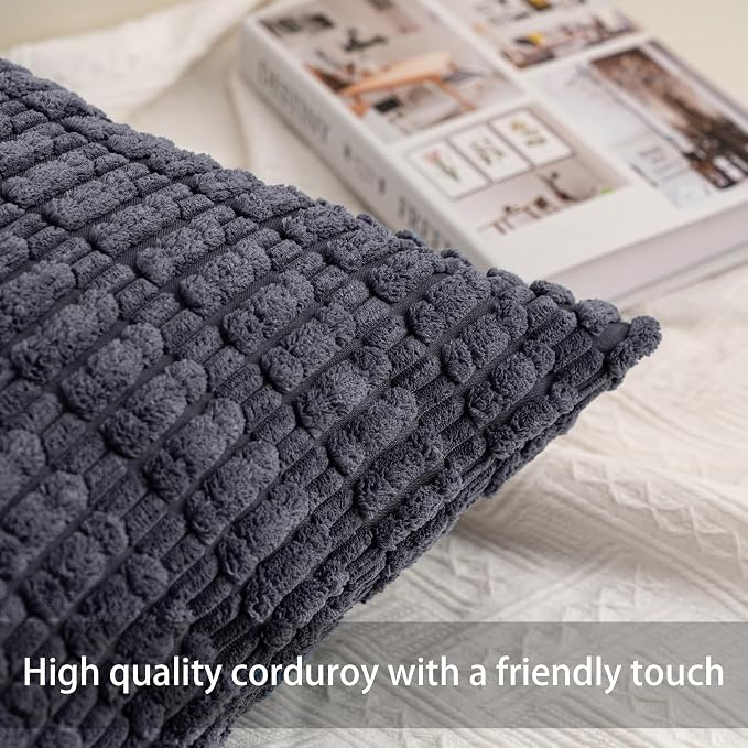 Aegero Pack of 2 Corduroy Decorative Throw Pillow Covers 24x24 InchSoft Striped - Image 2