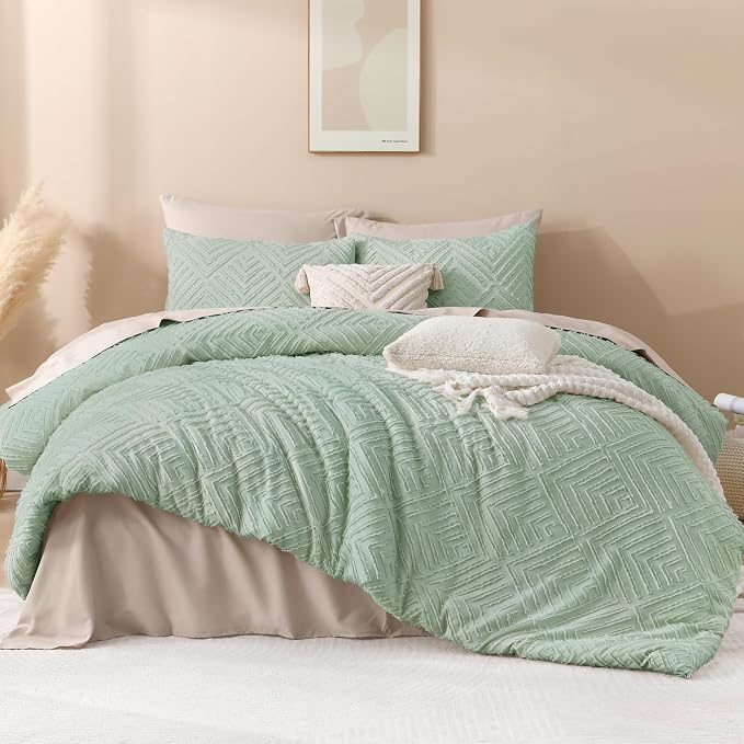 Andency Oversized King Comforter 128''x120'', 3 Pieces Sage Green Boho Bedding - Image 2