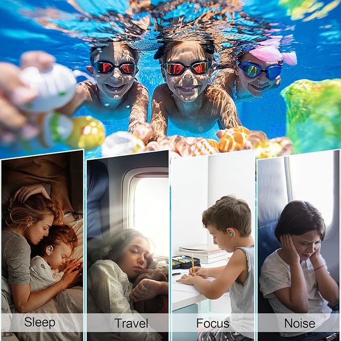 Kids Swimming Ear Plugs, 3 Pairs Waterproof Reusable Silicone Child Swim - Image 3