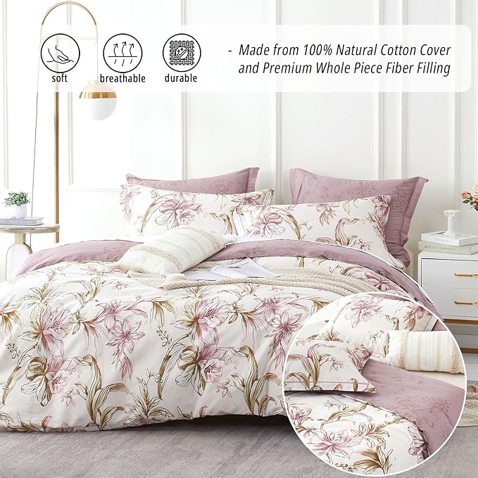 LEMIROE Floral Cotton Comforter King Size 3Pcs - Image 2