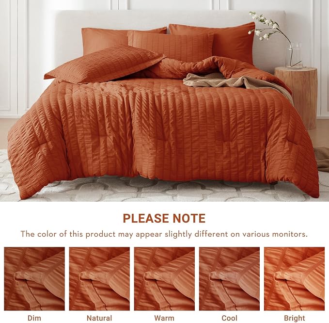 MUXHOMO 7 Pieces King Comforter Set, Seersucker Bed in a Bag King Size - Image 5