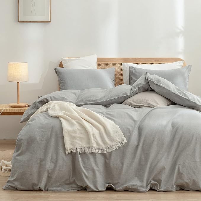 BESTOUCH Duvet Cover Set 100% Washed Cotton Linen Feel Super Soft Comfortable by BESTOUCH