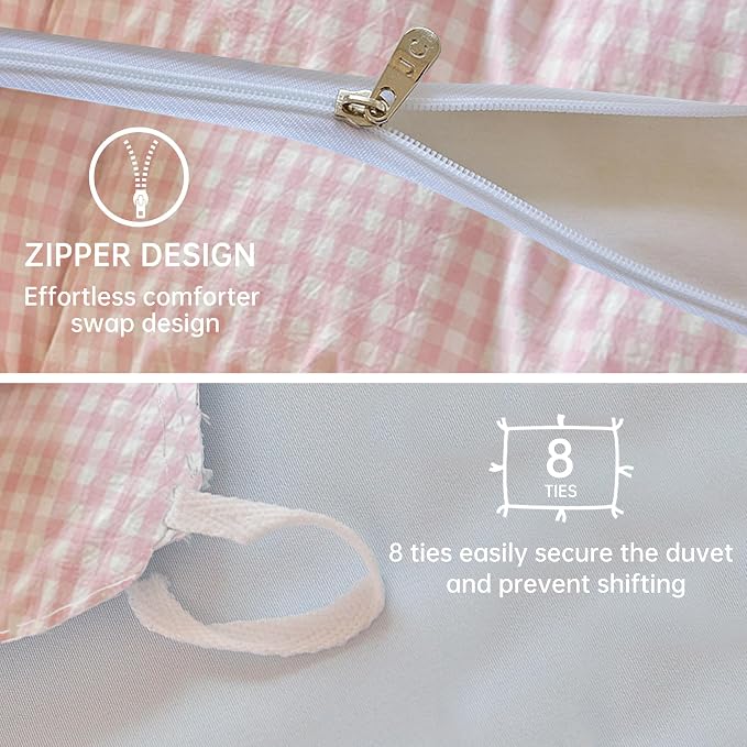 BOLINLIVING Gingham Duvet Cover King Size, Microfiber Bedding Set - Image 6
